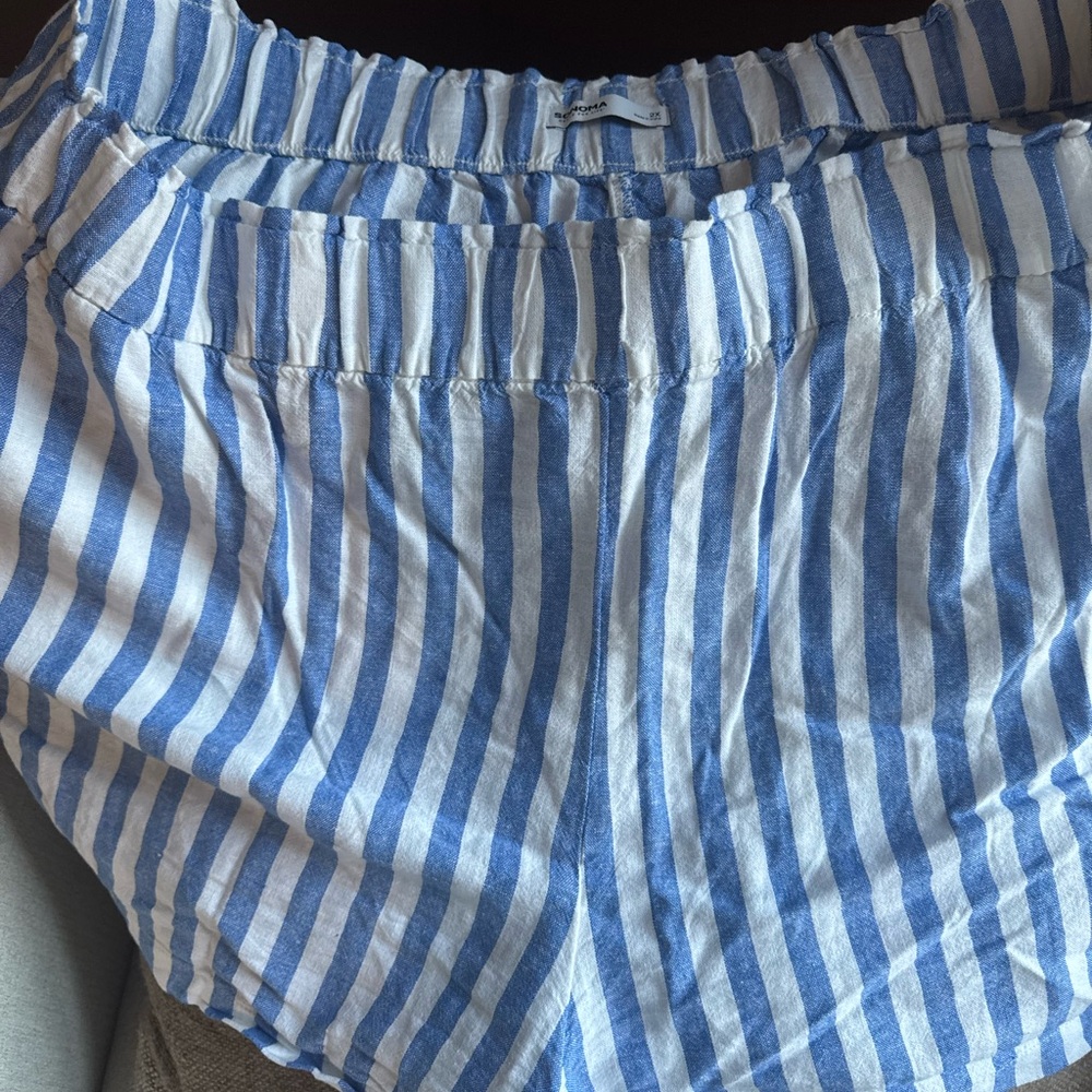Blue and White Striped Women's Shorts